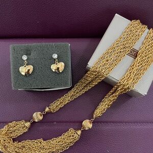 Avon plates Gold Heart Earrings and Necklace Set